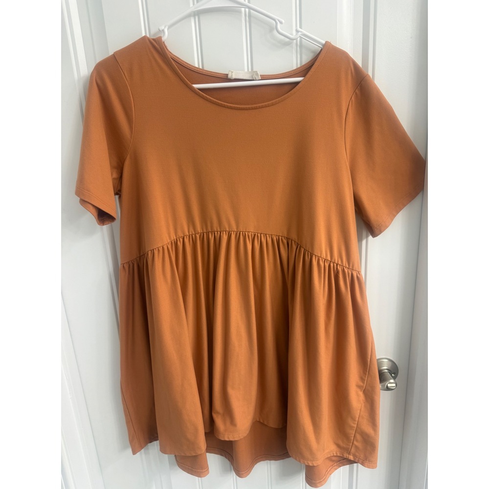 Zenana Women Burnt Orange Babydoll Tunic Top Short Sleeve XL Rust